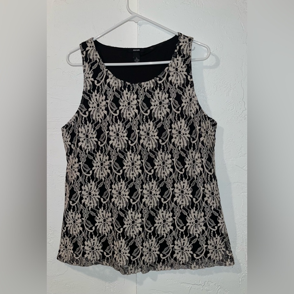 Alfani Black Tank Top with Cream Lace Overlay - Picture 1 of 9